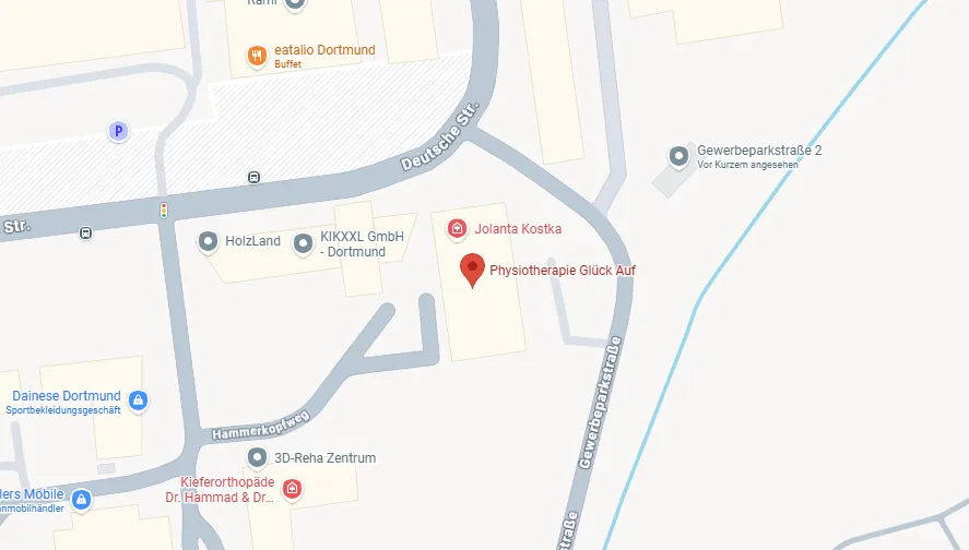 Kartenausschnitt zum Kursort bei Physiotherapie Glück Auf in Dortmund